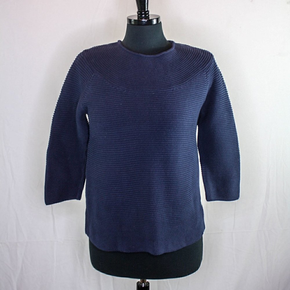 Talbots Pullover Sweater Horizontal Rib Knit 3/4 Length Sleeves